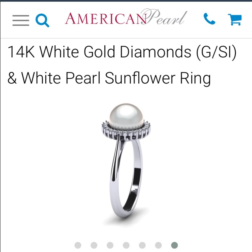 14k White Gold Diamond Pearl Engagement Ring